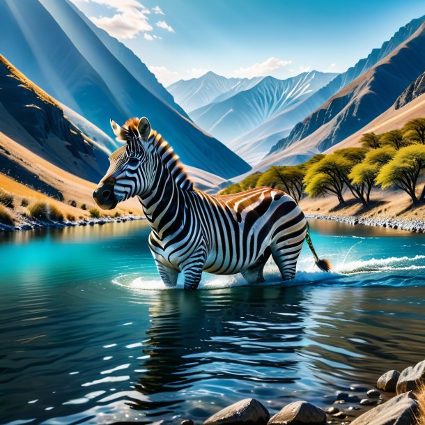 Picture of a swimming of a zebra in the mountains