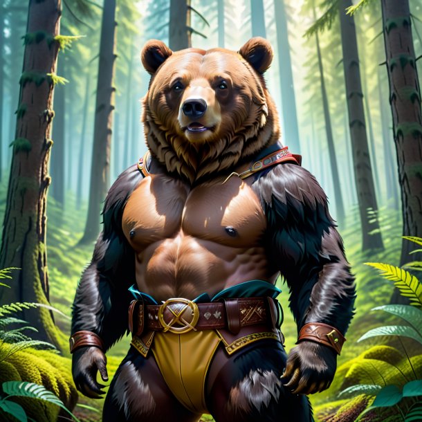 Image of a bear in a belt in the forest