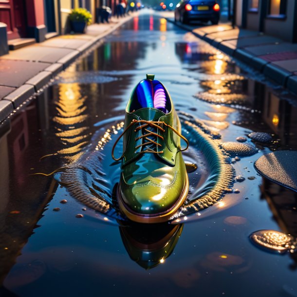 Foto de una anguila en un zapato en el charco