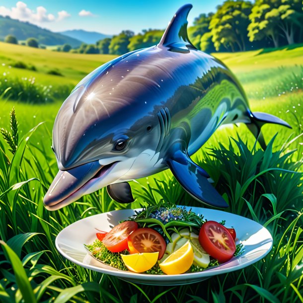 Picture of a eating of a dolphin in the meadow