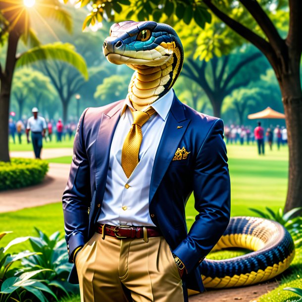 Photo of a king cobra in a trousers in the park