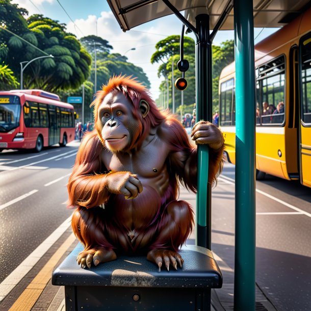 Image of a playing of a orangutan on the bus stop