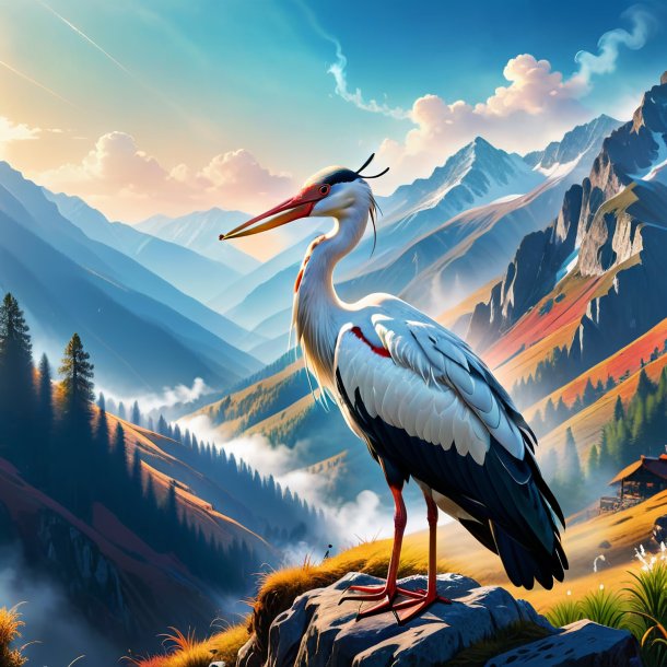 Picture of a smoking of a stork in the mountains