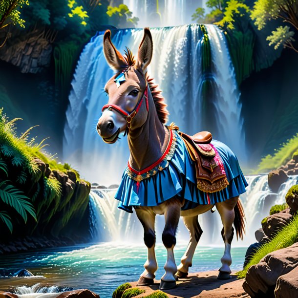 Picture of a donkey in a skirt in the waterfall