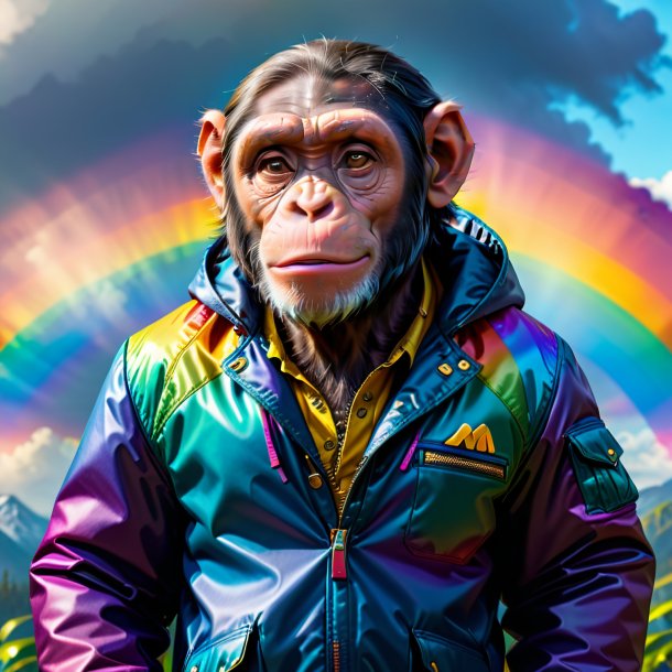 Photo d'un chimpanzé dans une veste sur l'arc-en-ciel