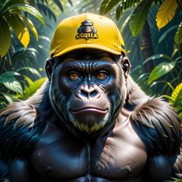 Picture of a gorilla in a yellow cap