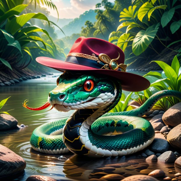 Foto de una serpiente en un sombrero en el río