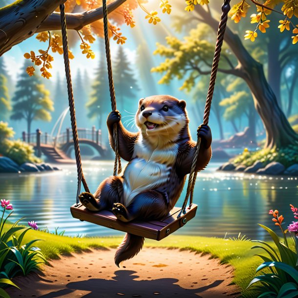 Picture of a swinging on a swing of a otter in the park