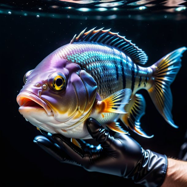 Pic of a fish in a black gloves