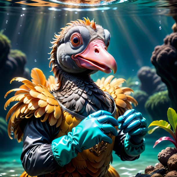 Image of a dodo in a gloves in the water