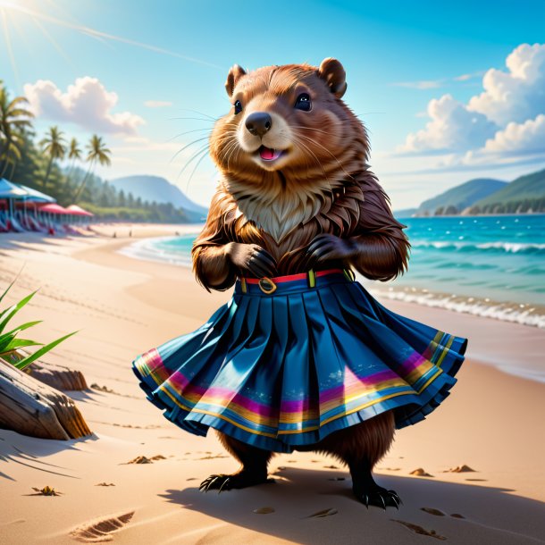 Drawing of a beaver in a skirt on the beach