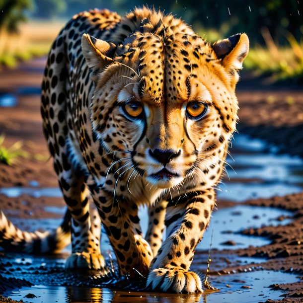 Pic of a crying of a cheetah in the puddle