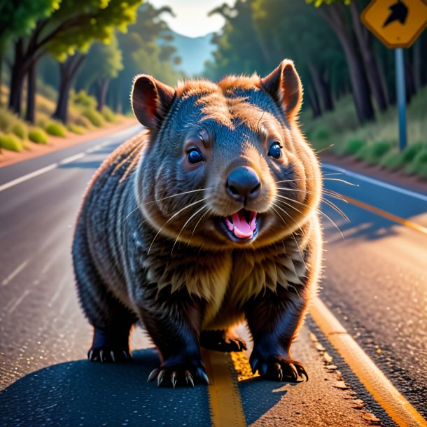 Image of a drinking of a wombat on the road