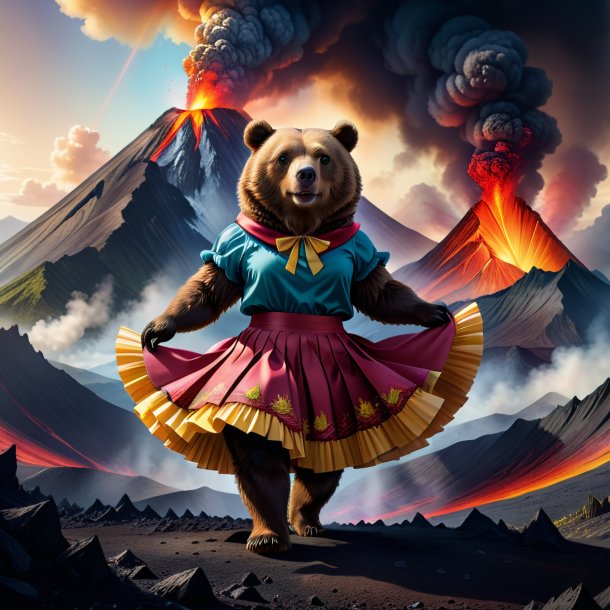 Illustration of a bear in a skirt in the volcano