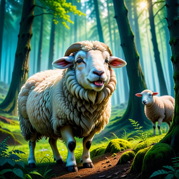 Photo of a crying of a sheep in the forest