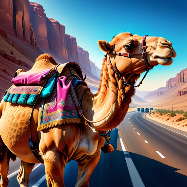 Illustration of a camel in a gloves on the highway