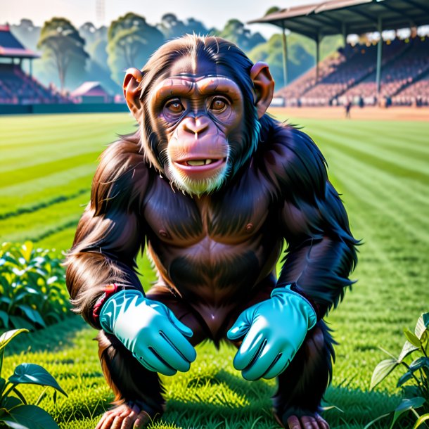 Image of a chimpanzee in a gloves on the field