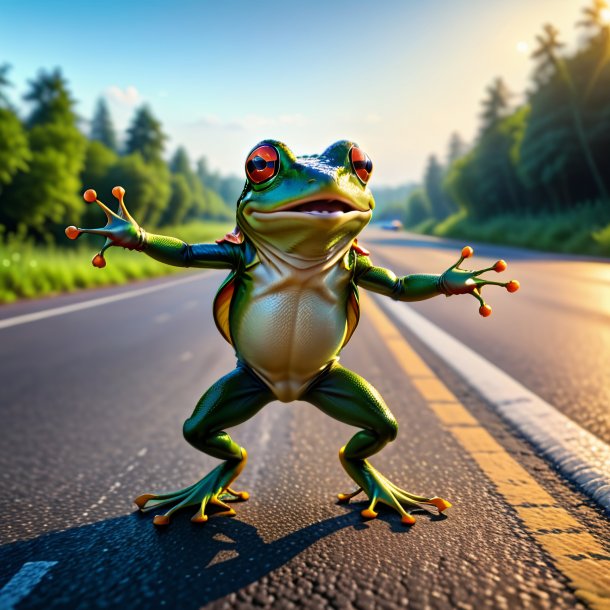 Photo of a dancing of a frog on the road