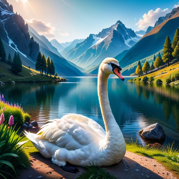 Pic of a waiting of a swan in the mountains