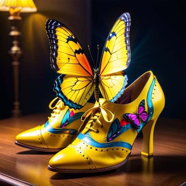 Foto de una mariposa en zapatos amarillos