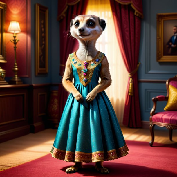 Illustration of a meerkat in a dress in the house