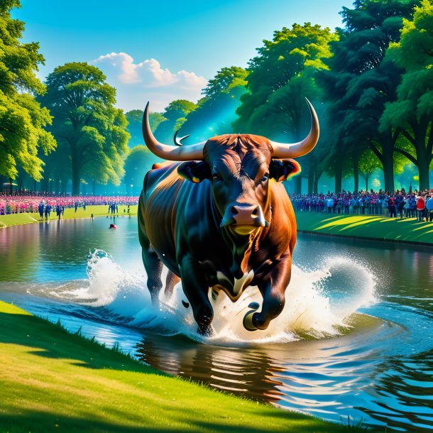 Pic of a swimming of a bull in the park