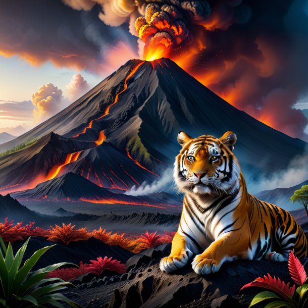 Picture of a waiting of a tiger in the volcano