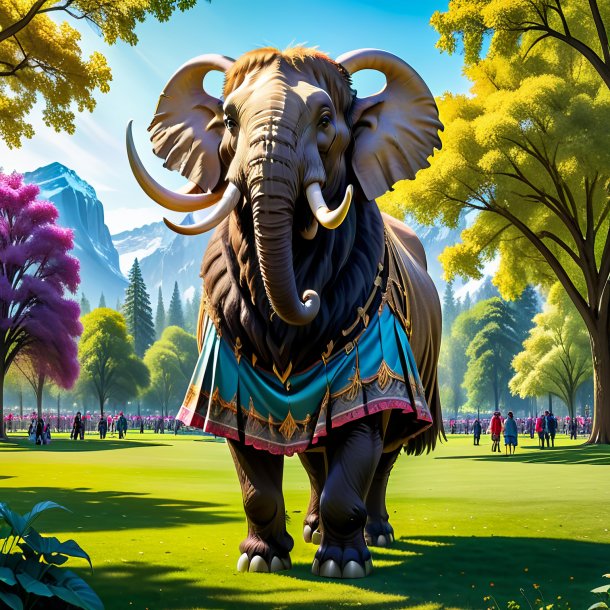 Image of a mammoth in a skirt in the park