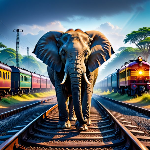 Picture of a waiting of a elephant on the railway tracks