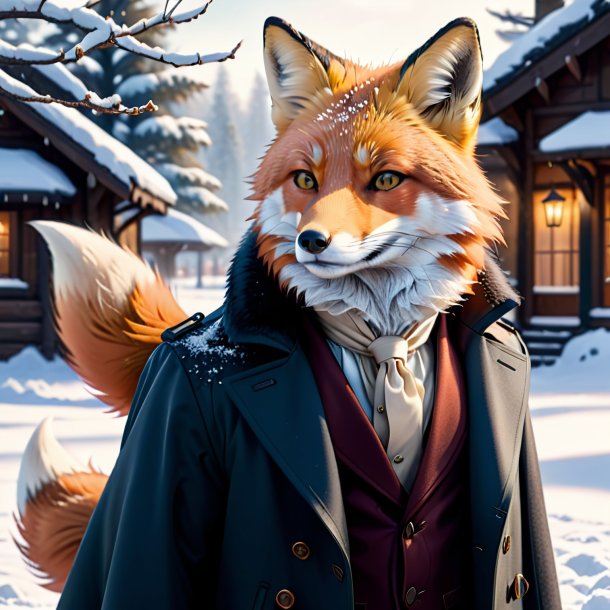 Drawing of a fox in a coat in the snow