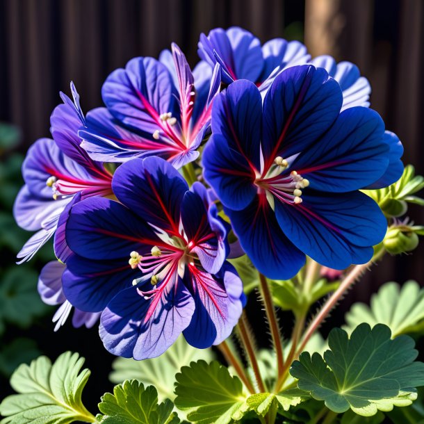 "picture of a navy blue geranium, clouded"