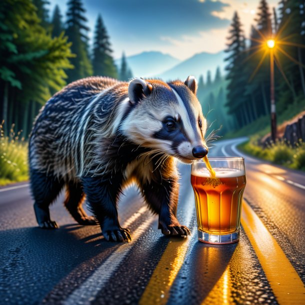 Picture of a drinking of a badger on the road