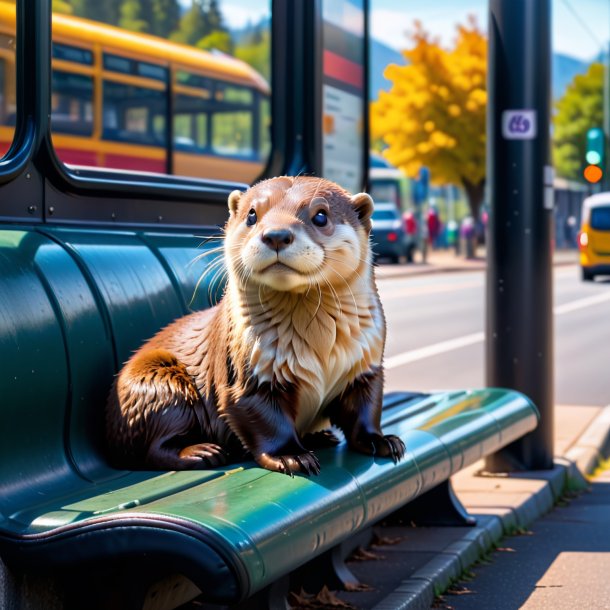 Foto de un descanso de una nutria en la parada de autobús