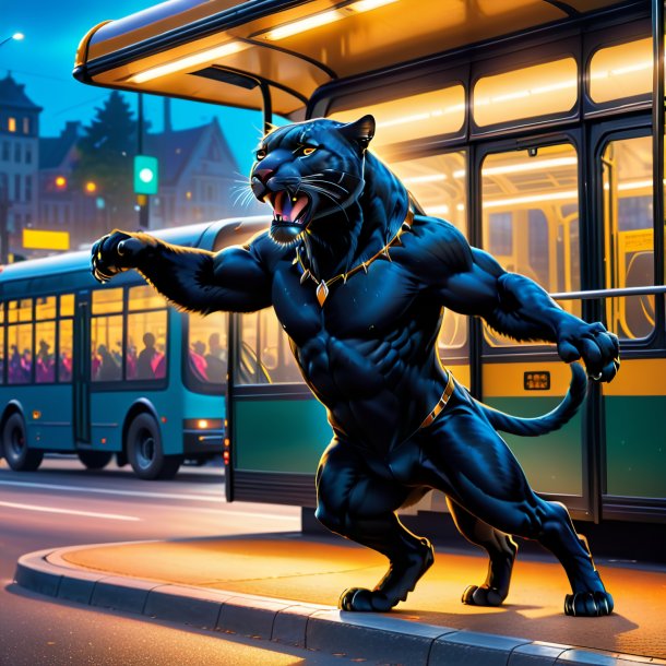 Picture of a dancing of a panther on the bus stop