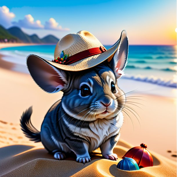 Desenho de um chinchillas em um chapéu na praia