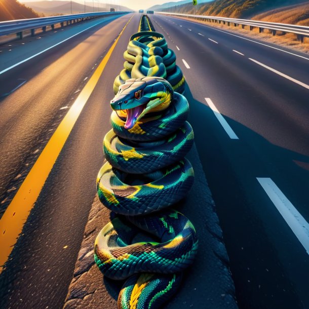 Dibujo de la serpiente en el abrigo en la carretera