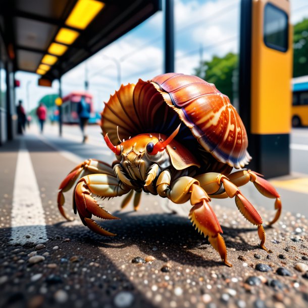 Photo d'un saut d'un crabe ermite sur l'arrêt de bus