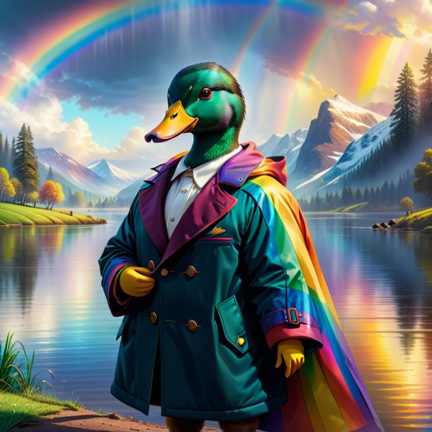 Drawing of a duck in a coat on the rainbow