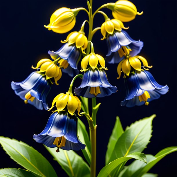 Figure of a navy blue yellow waxbells