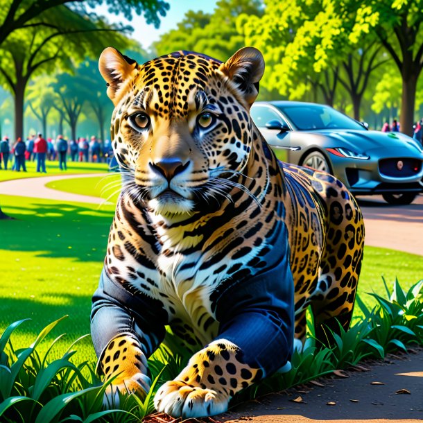 Picture of a jaguar in a jeans in the park