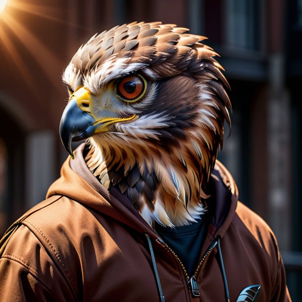 Picture of a hawk in a brown hoodie