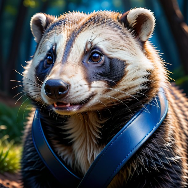 Picture of a badger in a blue belt