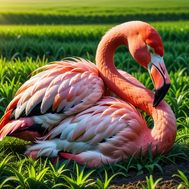 Photo d'un sommeil d'un flamant sur le terrain