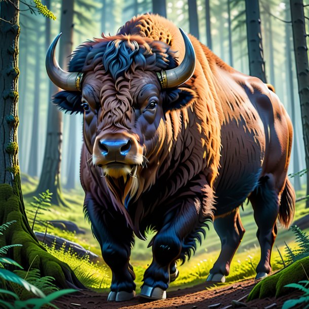 Image of a bison in a belt in the forest