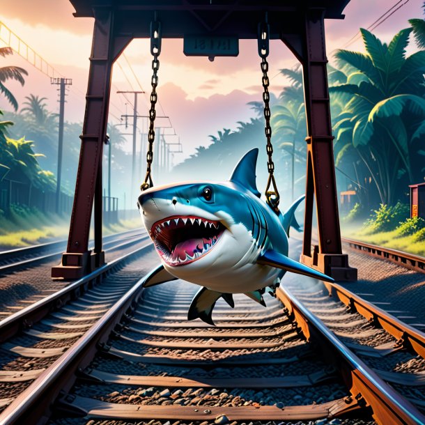 Photo of a swinging on a swing of a shark on the railway tracks