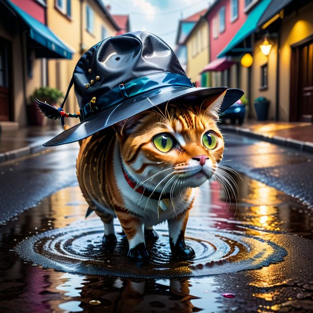 Image of a tuna in a hat in the puddle