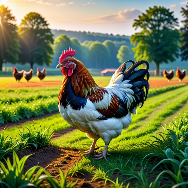 Image of a waiting of a hen on the field