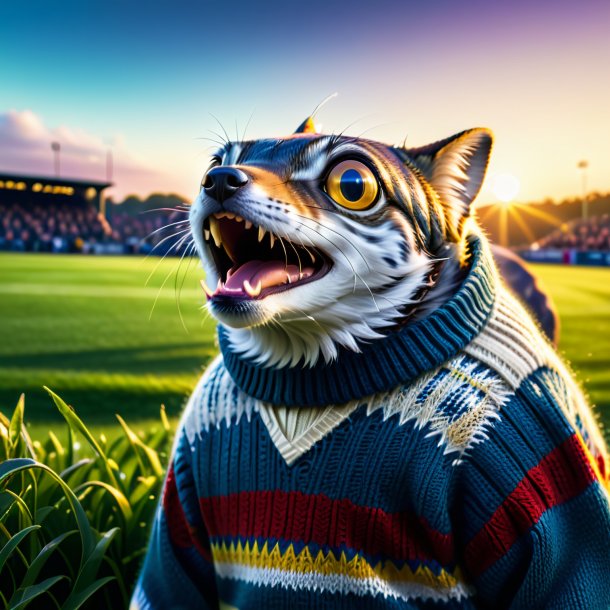 Picture of a sardines in a sweater on the field