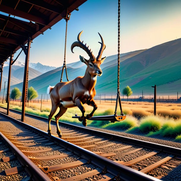 Pic of a swinging on a swing of a ibex on the railway tracks