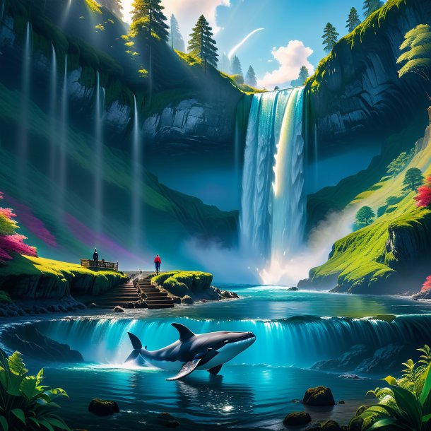 Picture of a waiting of a whale in the waterfall